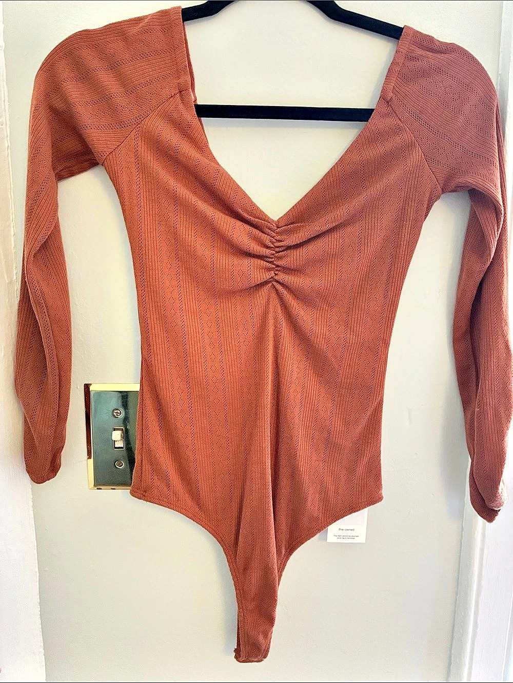 Maiorelle Ruched Front Bodysuit in Brown Size Small Like New